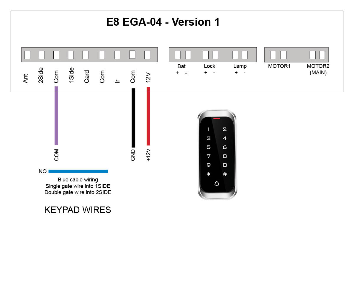 Hard wired digital keypad to e8 gate opener