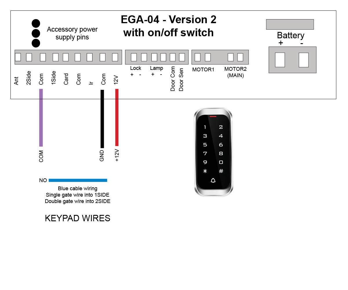 Hard wired digital keypad to e8 gate opener