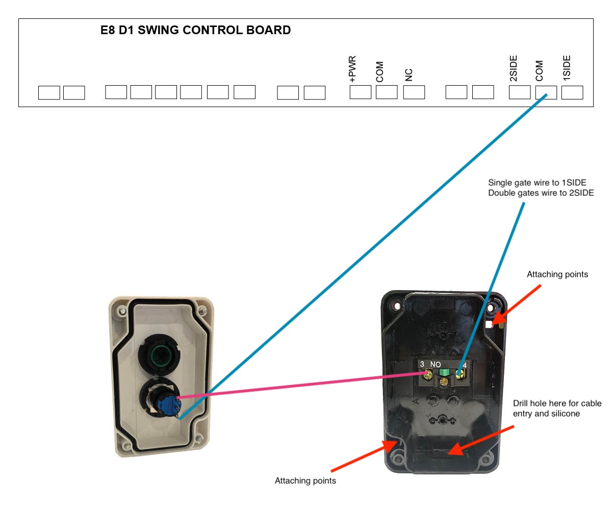 hard wired visitor push button wired to E8 motor