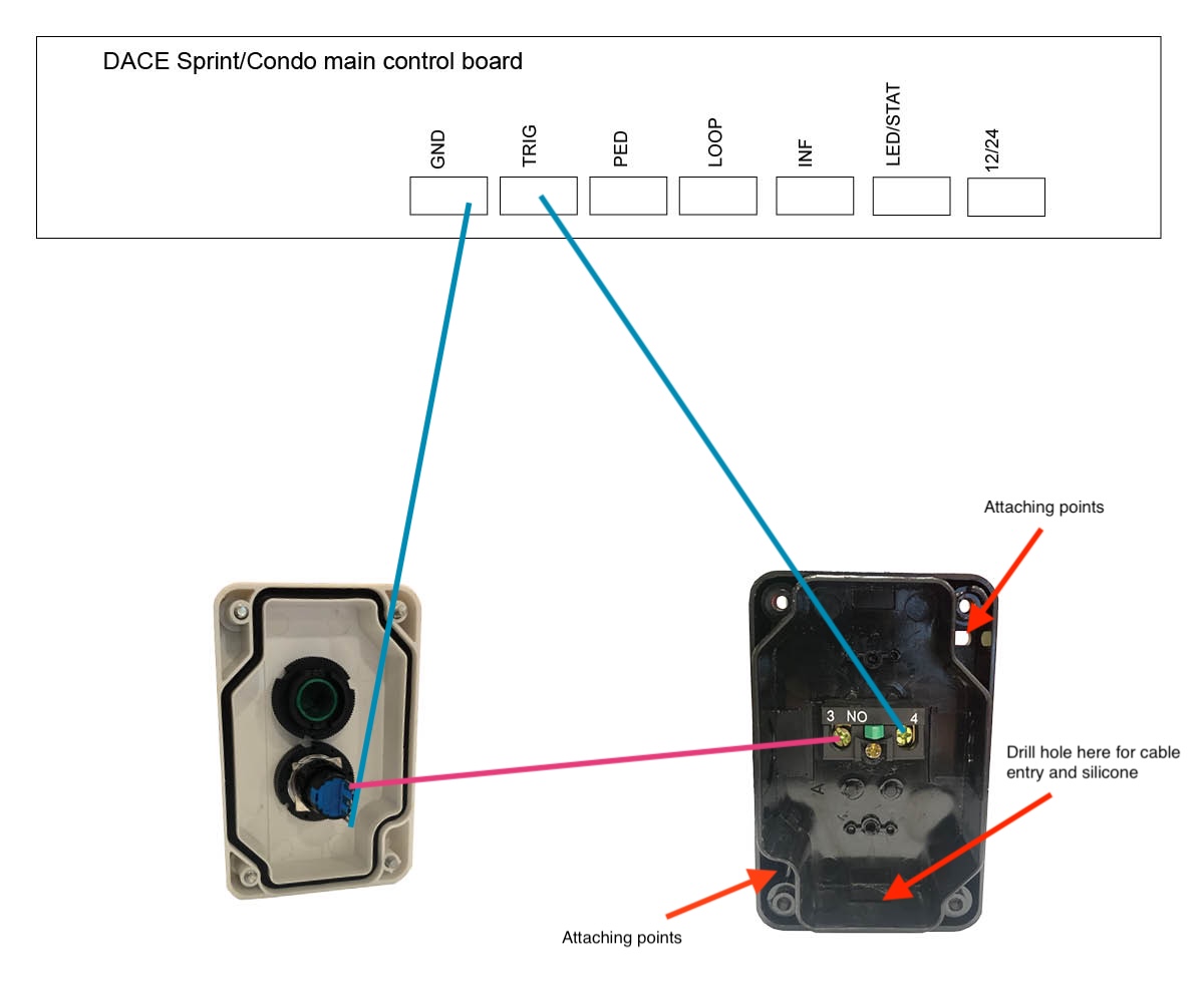 hard wired visitor push button wired to DACE motor