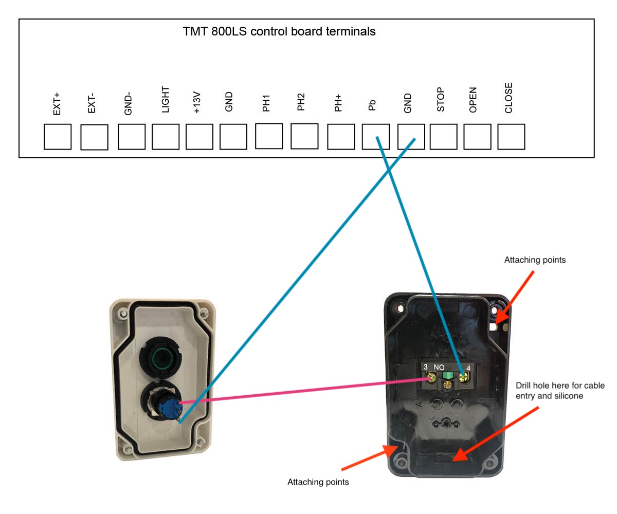 hard wired visitor push button wired to TMT800LLS motor