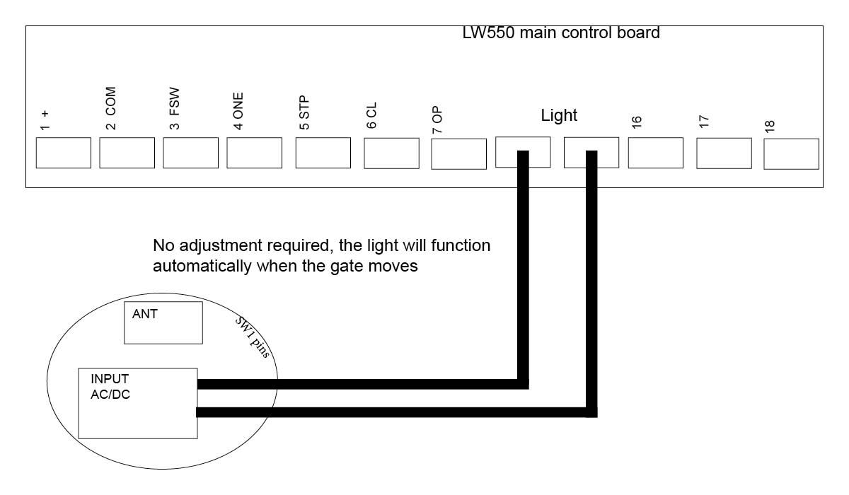 Gate Warning Light wiring to LW550 gate opener