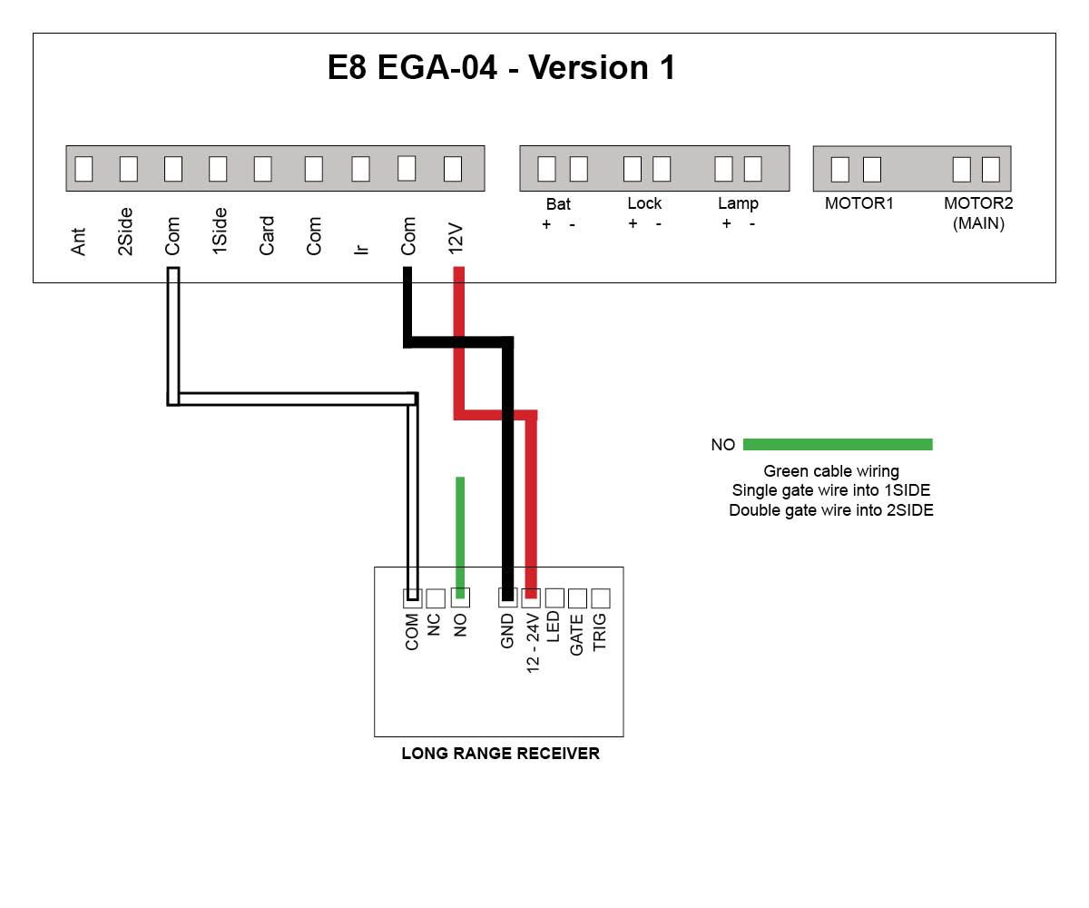 wiring long range receive to E8 auto gate